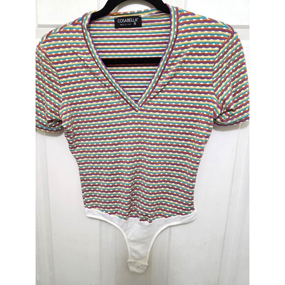 Cosabella Women's Striped V-Neck 90s Bodysuit M-M Made In Italy - Picture 2 of 7